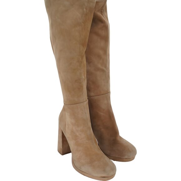 Steve Madden Marcello Knee High Suede Boots Block Heel Tan Women US 10 - Picture 4 of 6